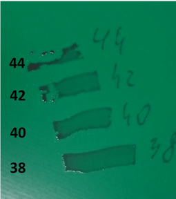 Figure 2. Surface energy measured by felt tip Dyne Pens Figure 2. Surface energy measured by felt tip Dyne Pens