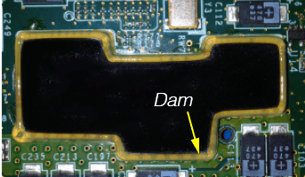 Dam fill in a pcb board