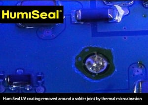 HumiSeal UV coating removed around a solder joint by thermal micoabrasion