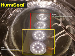 LED lights with and without Conformal Coating comparison