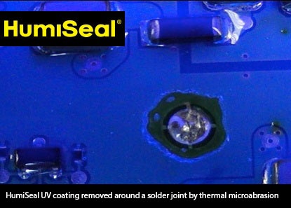 HumiSeal UV coating removed around a solder joint by thermal micoabrasion